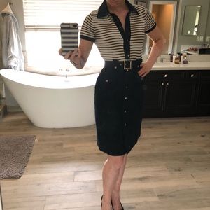 Tory Burch Size 4 Nautical Navy Belted Dress